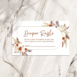 Boho Terracotta Pampas Grass Ba Diaper Raffle Card