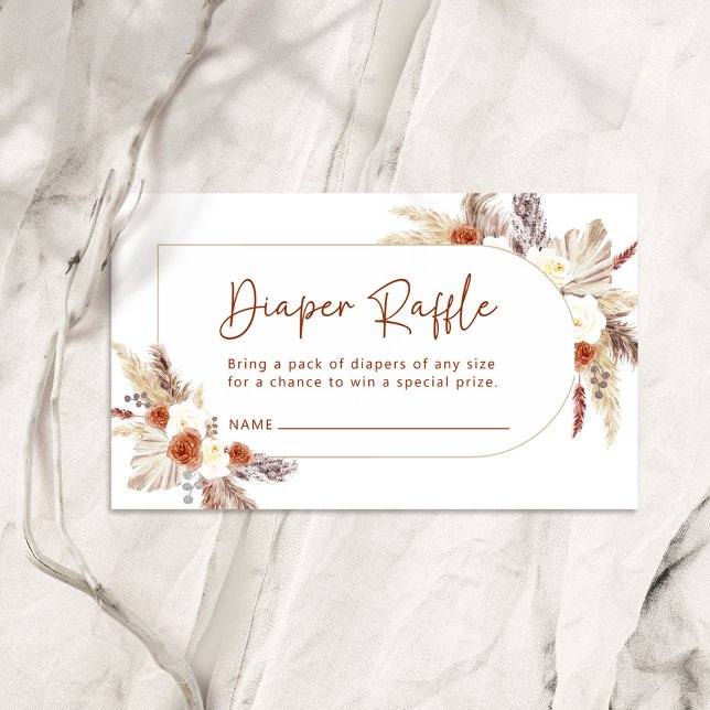 Boho Terracotta Pampas Grass Ba Diaper Raffle Card (Creator Uploaded)