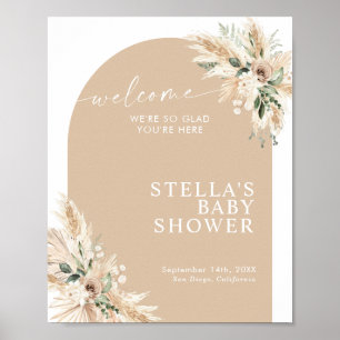 Boho Terracotta Pampas Grass Baby Shower Poster