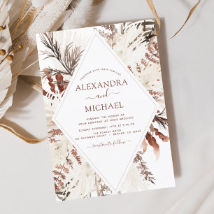 Boho Terracotta Pampas Grass Beige Wedding Invitat Invitation