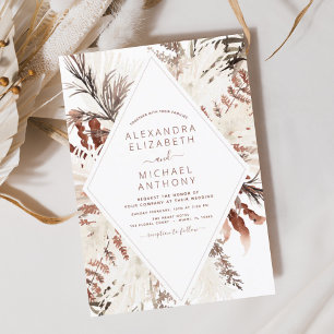Boho Terracotta Pampas Grass Beige Wedding Invitation