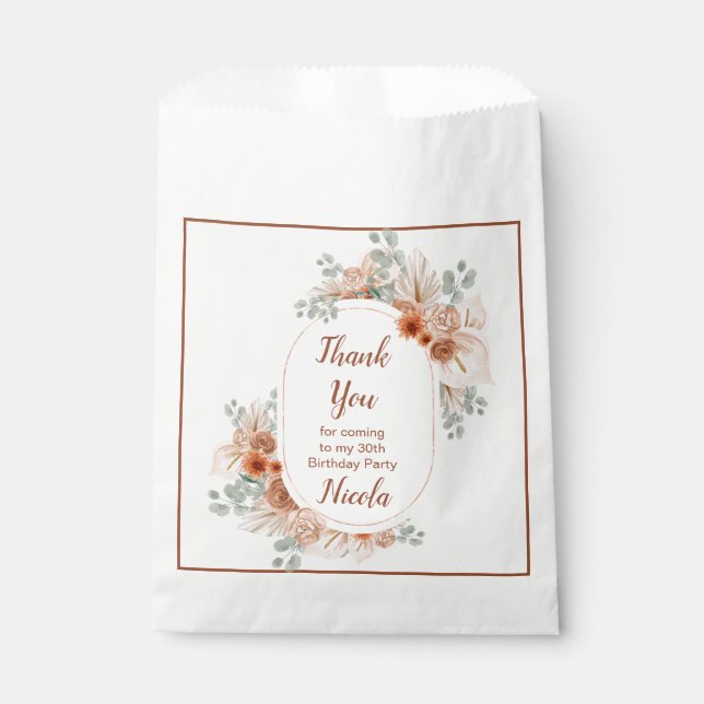 Boho Terracotta Pampas Grass Birthday Favour Bags (Front)