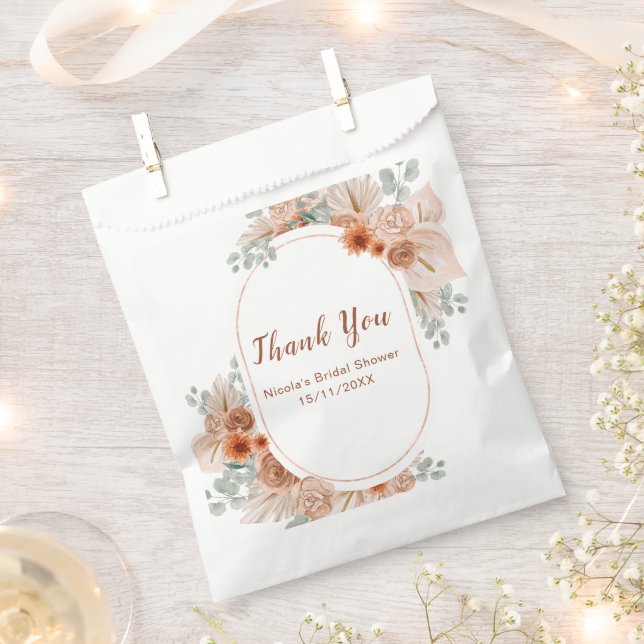 Boho Terracotta Pampas Grass Bridal Shower Favour Bags (Clipped)