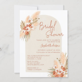 Boho Terracotta Pampas Grass Bridal Shower Invitation