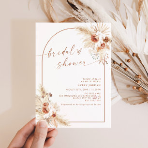 Boho Terracotta Pampas Grass Bridal Shower Invitation