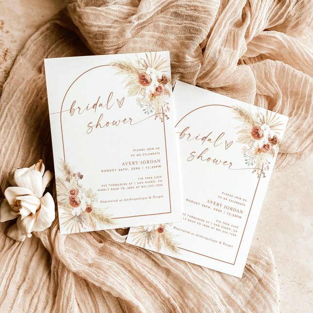 Boho Terracotta Pampas Grass Bridal Shower Invitation (Creator Uploaded)