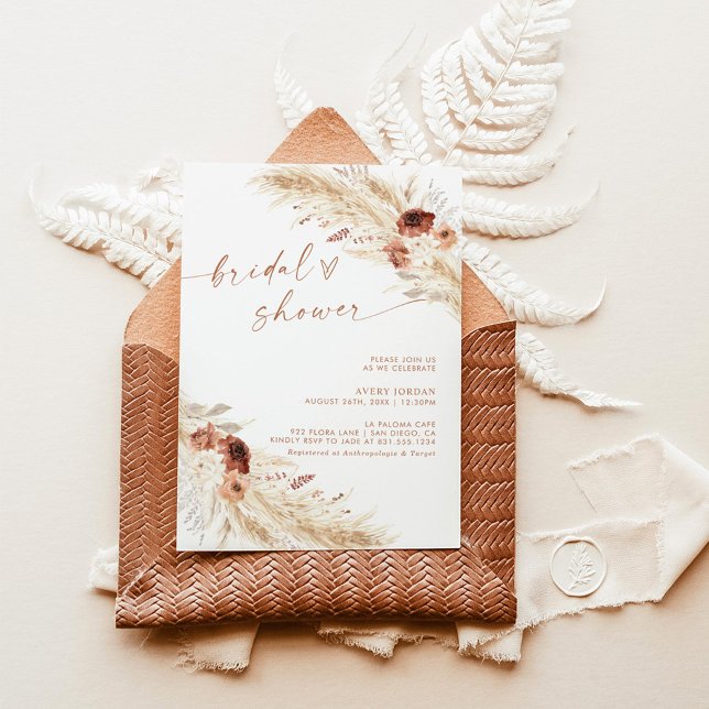 Boho Terracotta Pampas Grass Bridal Shower Invitation (Creator Uploaded)