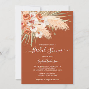 Boho Terracotta Pampas Grass Bridal Shower Invitation