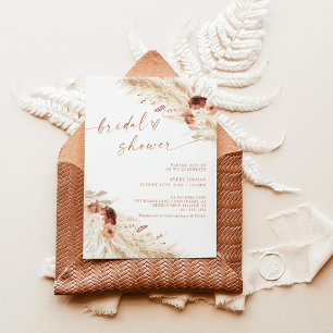 Boho Terracotta Pampas Grass Bridal Shower Invite