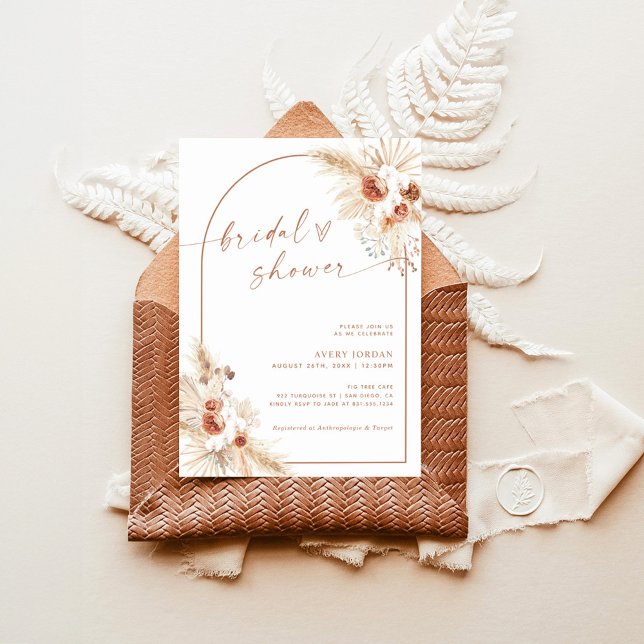Boho Terracotta Pampas Grass Bridal Shower Invite (Creator Uploaded)