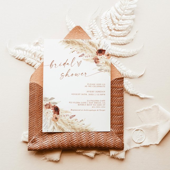 Boho Terracotta Pampas Grass Bridal Shower Invite (Creator Uploaded)