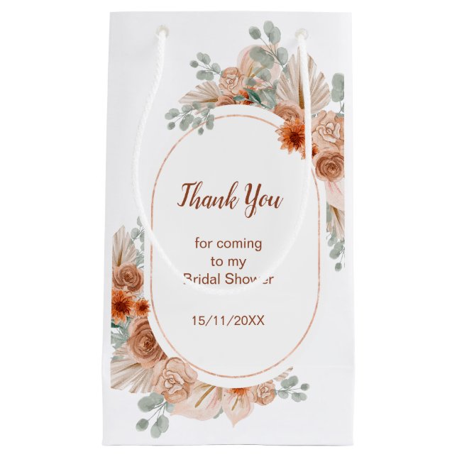 Boho Terracotta Pampas Grass Bridal Shower Small Gift Bag (Front)