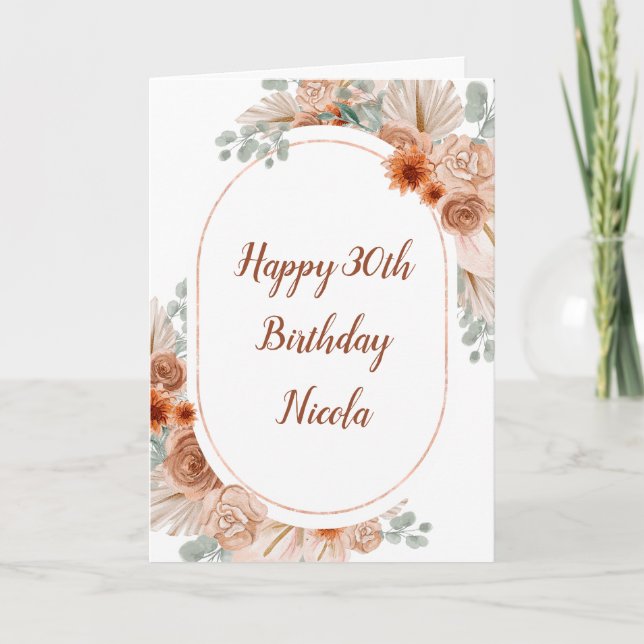 Boho Terracotta Pampas Grass Card (Front)
