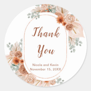 Boho Terracotta Pampas Grass Classic Round Sticker