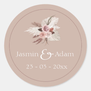Boho Terracotta Pampas Grass Floral Wedding Classic Round Sticker