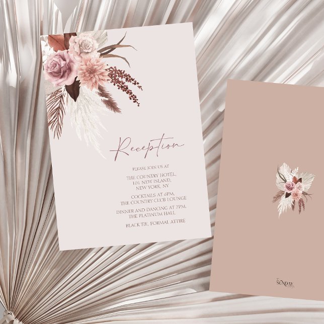 Boho Terracotta Pampas Grass Floral Wedding Enclosure Card (Boho Dusty Pink Dried Flowers Wedding Reception Enclosure Card)