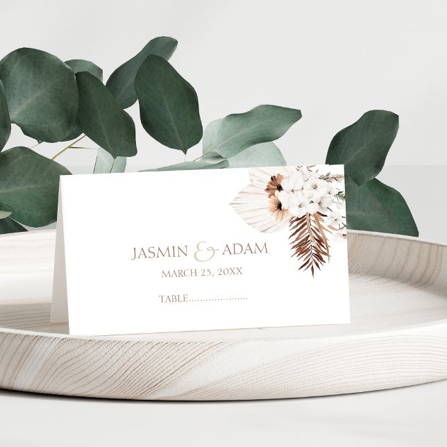 Boho Terracotta Pampas Grass Floral Wedding Place Card (Boho Terracotta Brown Pampas Grass Floral Wedding Place Card)