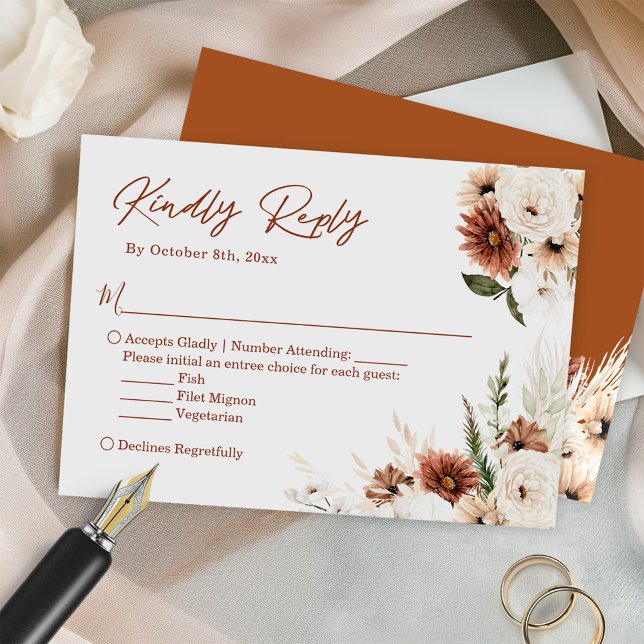 Boho Terracotta Pampas Grass Floral Wedding RSVP Card (Creator Uploaded)