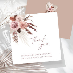 Boho Terracotta Pampas Grass Floral Wedding Thank You Card