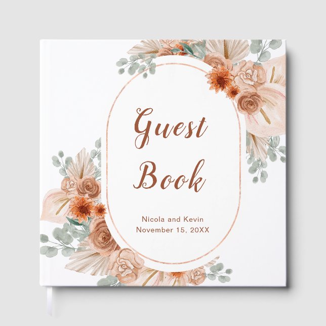 Boho Terracotta Pampas Grass Guest Book (Front)