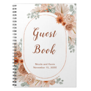 Boho Terracotta Pampas Grass Guest Book