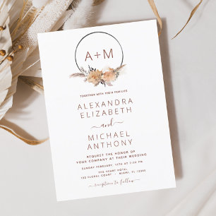 Boho Terracotta Pampas Grass Monogram Wedding Invi Invitation