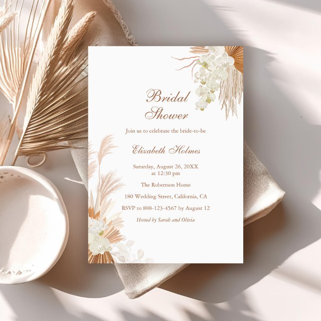 Boho Terracotta Pampas Grass Orchid Bridal Shower Invitation (Creator Uploaded)