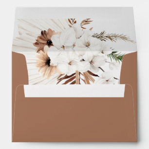 Boho Terracotta Pampas Grass Orchid Lined Wedding Envelope