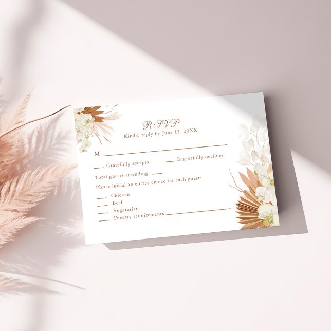 Boho Terracotta Pampas Grass Orchid RSVP Card (Boho Terracotta Pampas Grass Orchid RSVP Card a sunny table)
