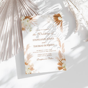 Boho Terracotta Pampas Grass Orchid Wedding Invitation