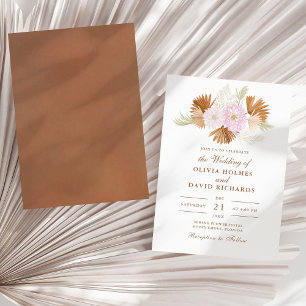 Boho Terracotta Pampas Grass Orchid Wedding Invitation