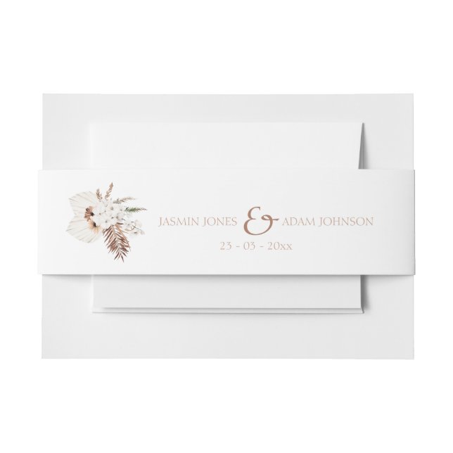 Boho Terracotta Pampas Grass Orchid Wedding  Invitation Belly Band (Front Example)
