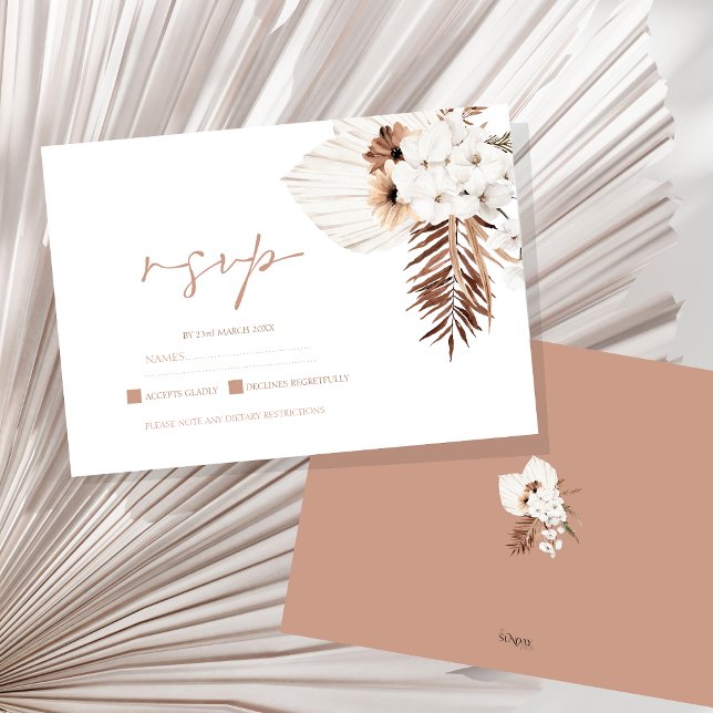 Boho Terracotta Pampas Grass Orchid Wedding  RSVP Card (Boho Terracotta Brown Pampas Grass Floral Wedding RSVP Card)