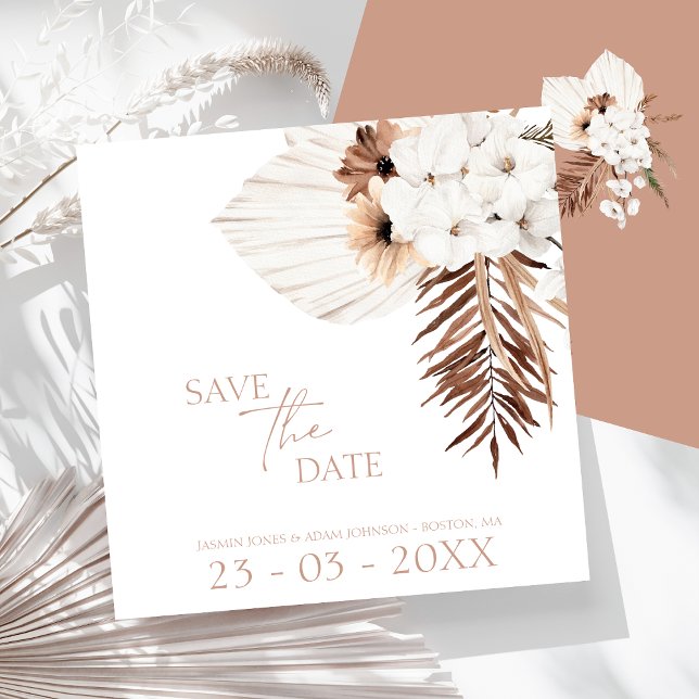 Boho Terracotta Pampas Grass Orchid Wedding  Save The Date (Boho Terracotta Brown Pampas Grass Floral Wedding Save The Date)