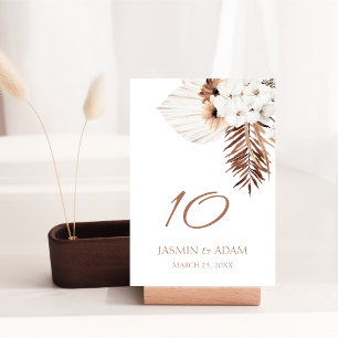 Boho Terracotta Pampas Grass Orchid Wedding  Table Number