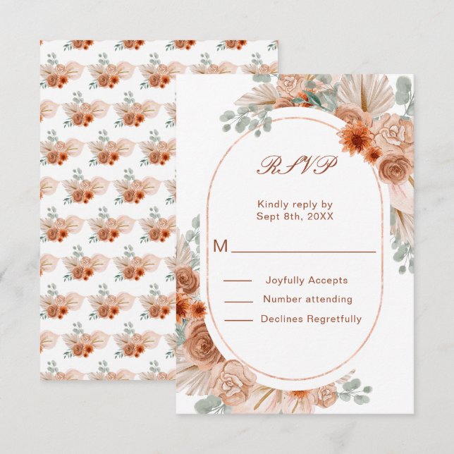 Boho Terracotta Pampas Grass RSVP Card (Front/Back)