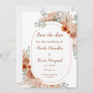Boho Terracotta Pampas Grass Save the Date
