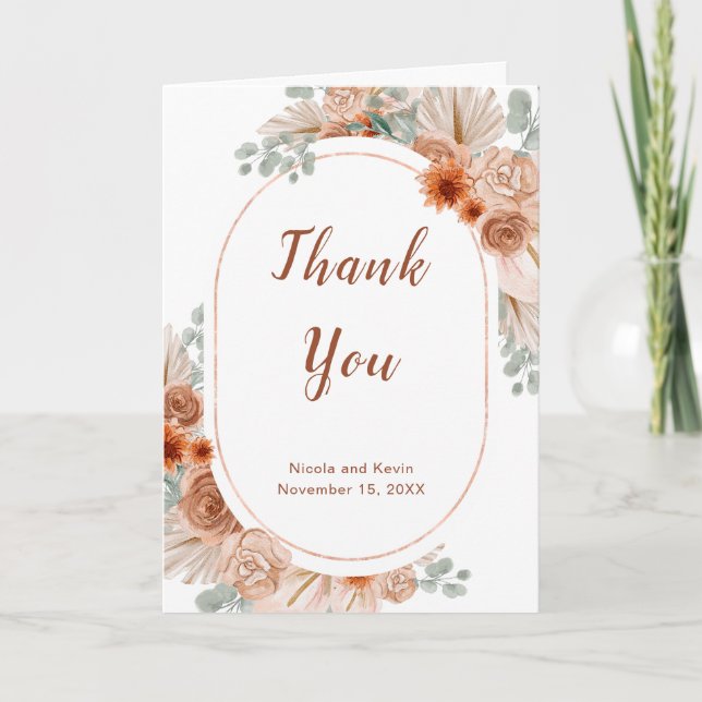 Boho Terracotta Pampas Grass  Thank You Card (Front)