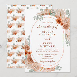 Boho Terracotta Pampas Grass Wedding Invitation