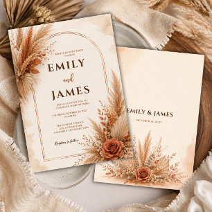 Boho Terracotta Pampas Grass Wedding Invitation