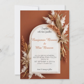 Boho Terracotta Pampas Grass Wedding Invitation