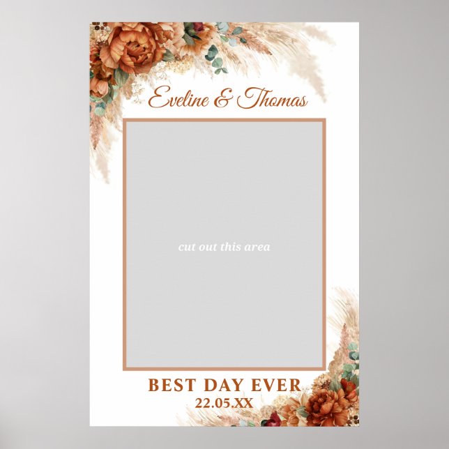 Boho terracotta pampas grass wedding photo prop poster (Front)