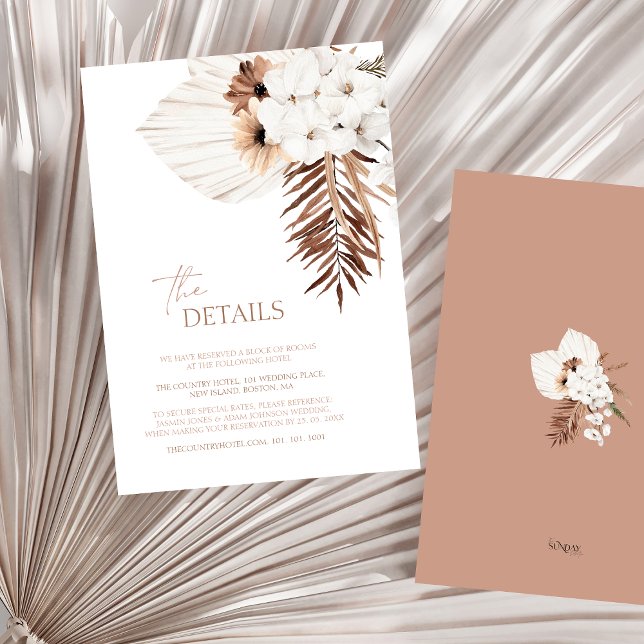 Boho Terracotta Pampas Orchid Wedding Details Enclosure Card (Boho Terracotta Brown Dried Floral Wedding Details Enclosure Card)