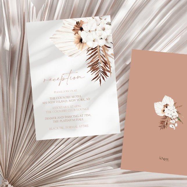 Boho Terracotta Pampas Orchid Wedding Reception Enclosure Card (Boho Terracotta Brown Floral Wedding Reception Enclosure Card)