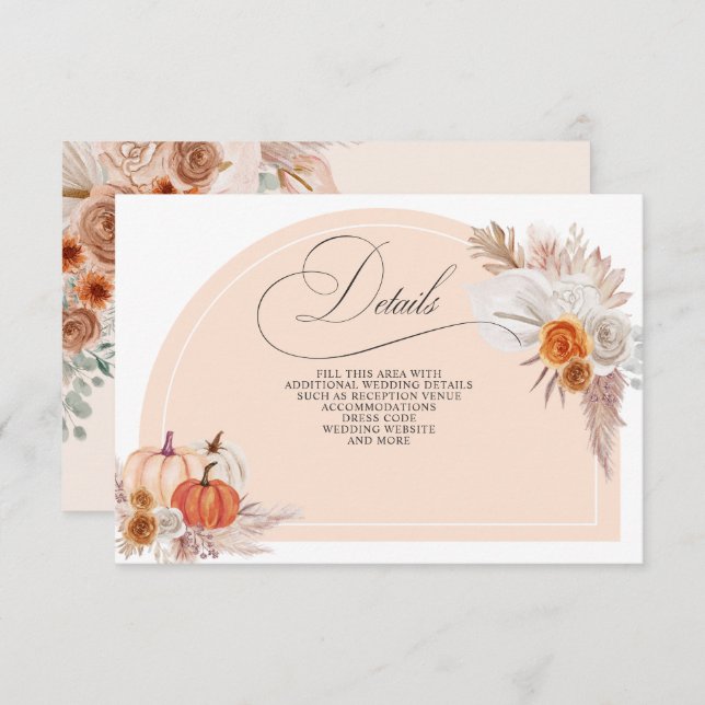 Boho Terracotta Pampas Pumpkins Fall Details Enclosure Card (Front/Back)