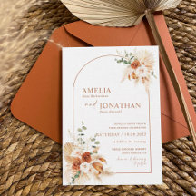Boho Terracotta Pampas Wedding Invitation