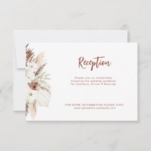 boho terracotta pampas wedding reception thank you card