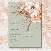 Boho Terracotta Peach & Cream Floral Green Wedding