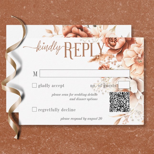 Boho Terracotta Peach & Cream Floral QR Code RSVP Card (Boho Terracotta Peach & Cream Floral QR Code RSVP Card)