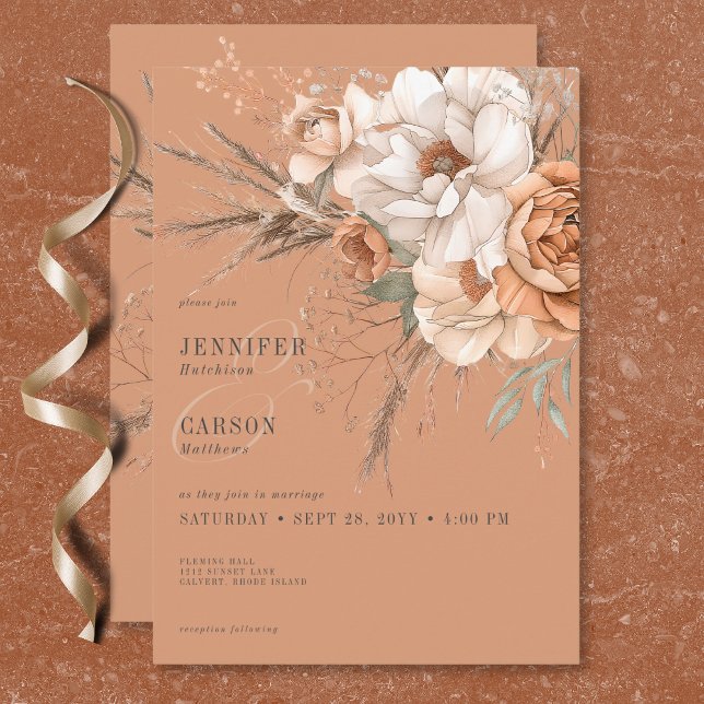 Boho Terracotta Peach & Cream Floral Wedding Invitation (Boho Terracotta Peach & Cream Floral Wedding Invitation)